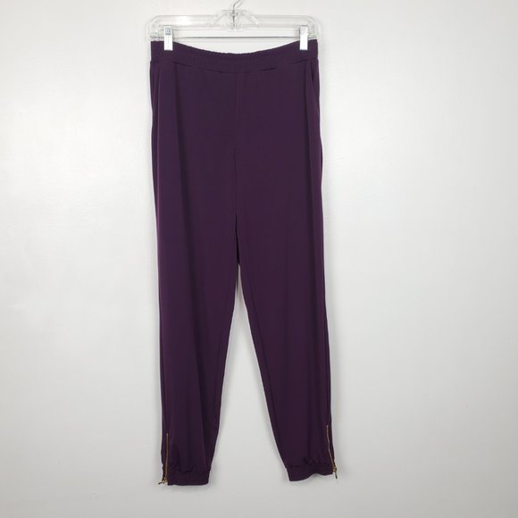 Susan Graver Eggplant Purple Liquid Knit Pull-On Zip Ankle Jogger Pants Size XS - Picture 2 of 14